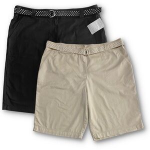 White Stag Size 16 Pack of 2 Belted Khaki & Black Cotton Twill Bermuda Shorts